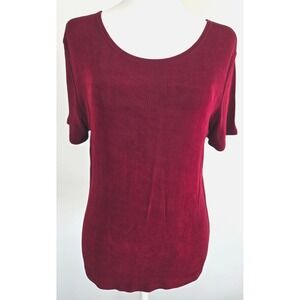 Vtg Simpatico Burgundy Polyester Short Sleeves Blouse T shirt Sz L Minimalist